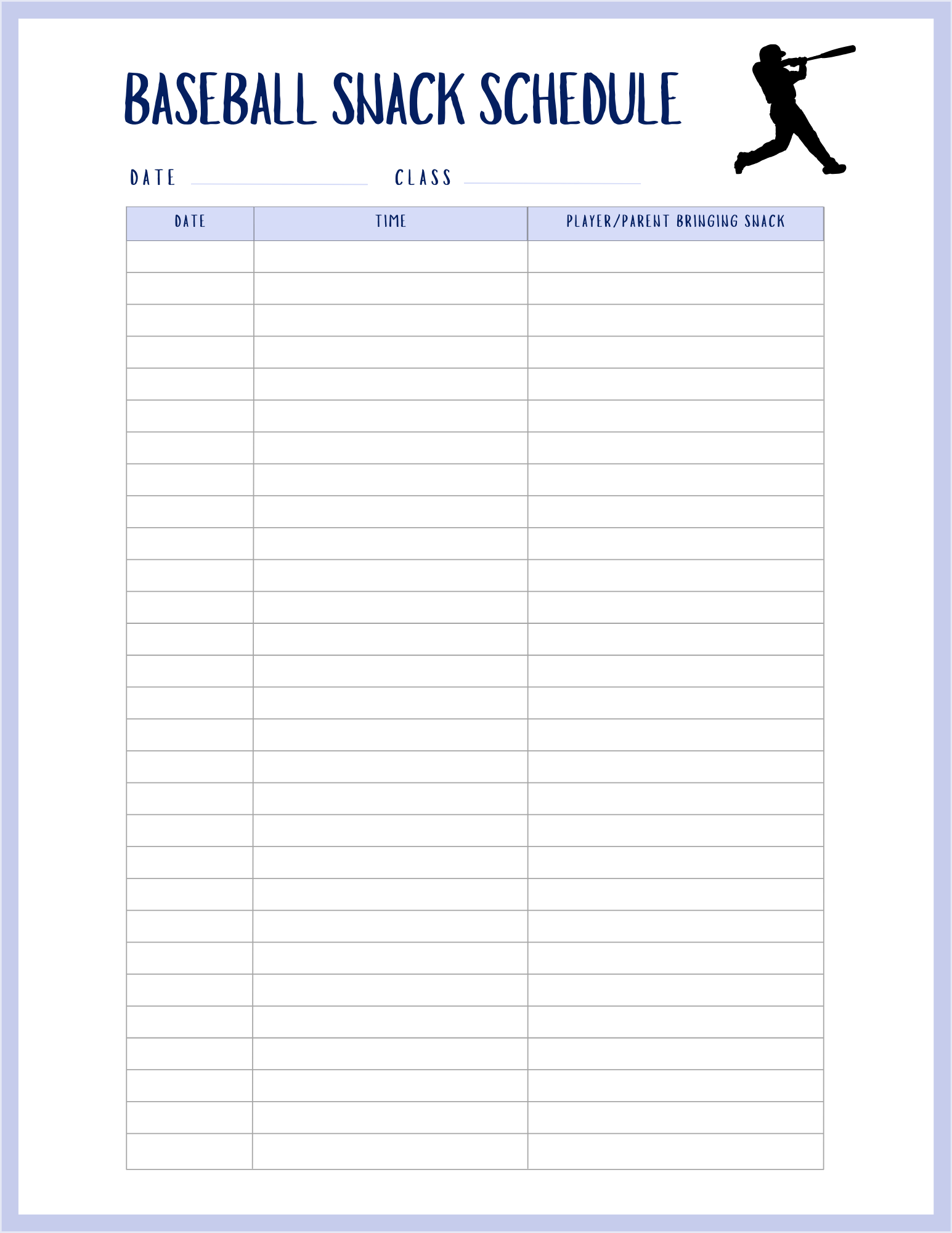 free baseball snack schedule template