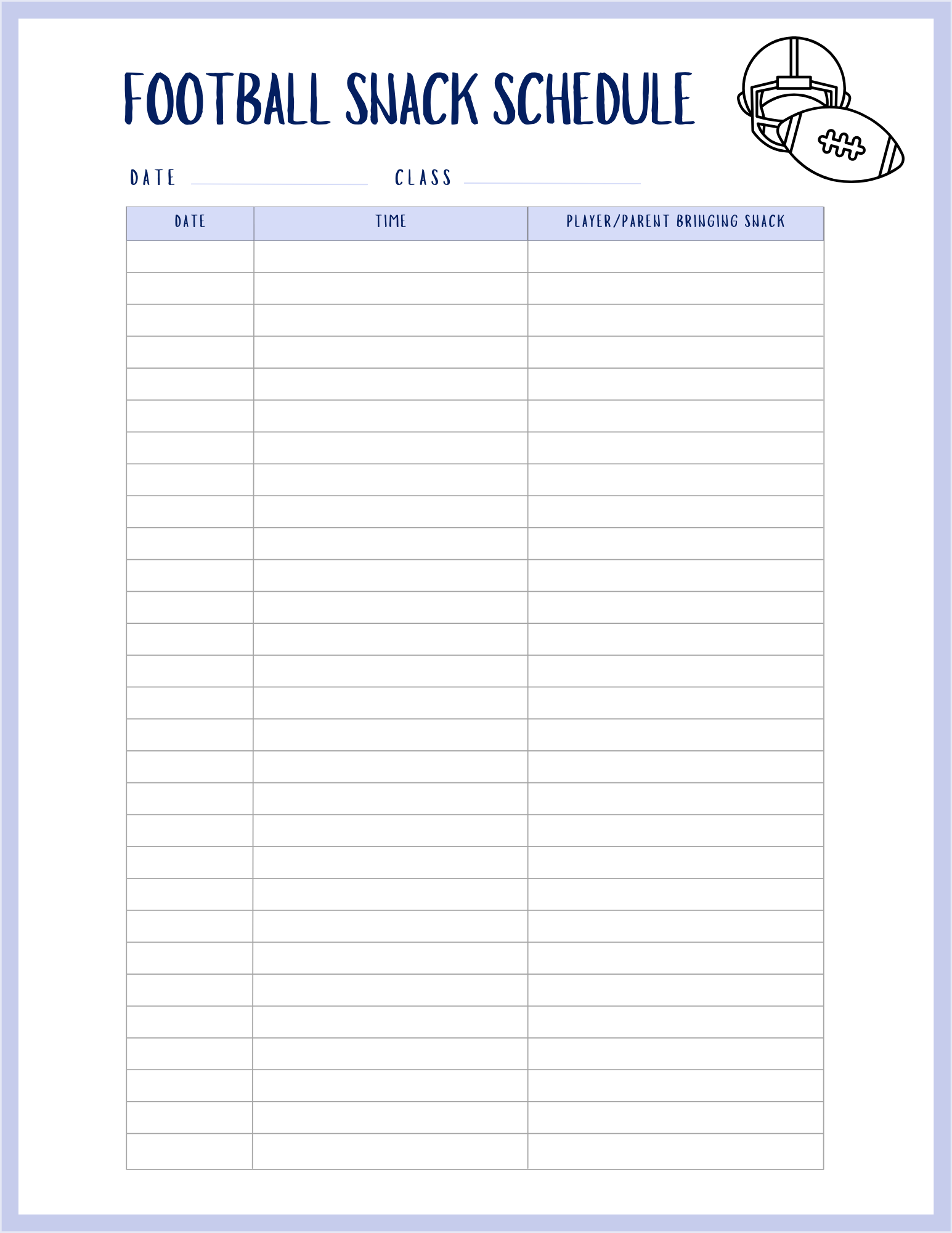 free football snack schedule template