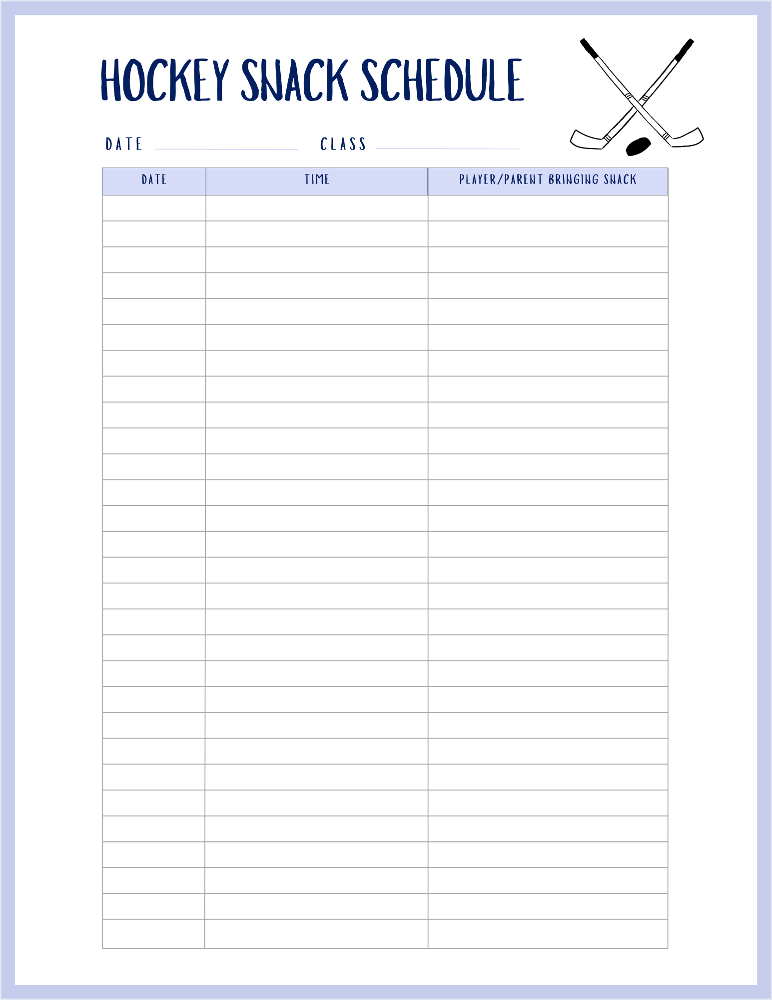 free hockey snack schedule template