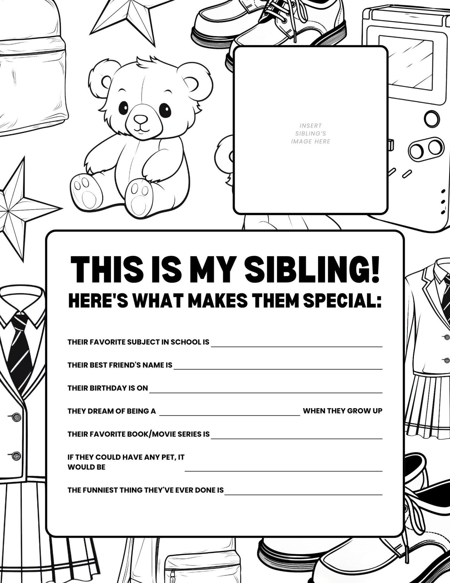 free getting to know your sibling template