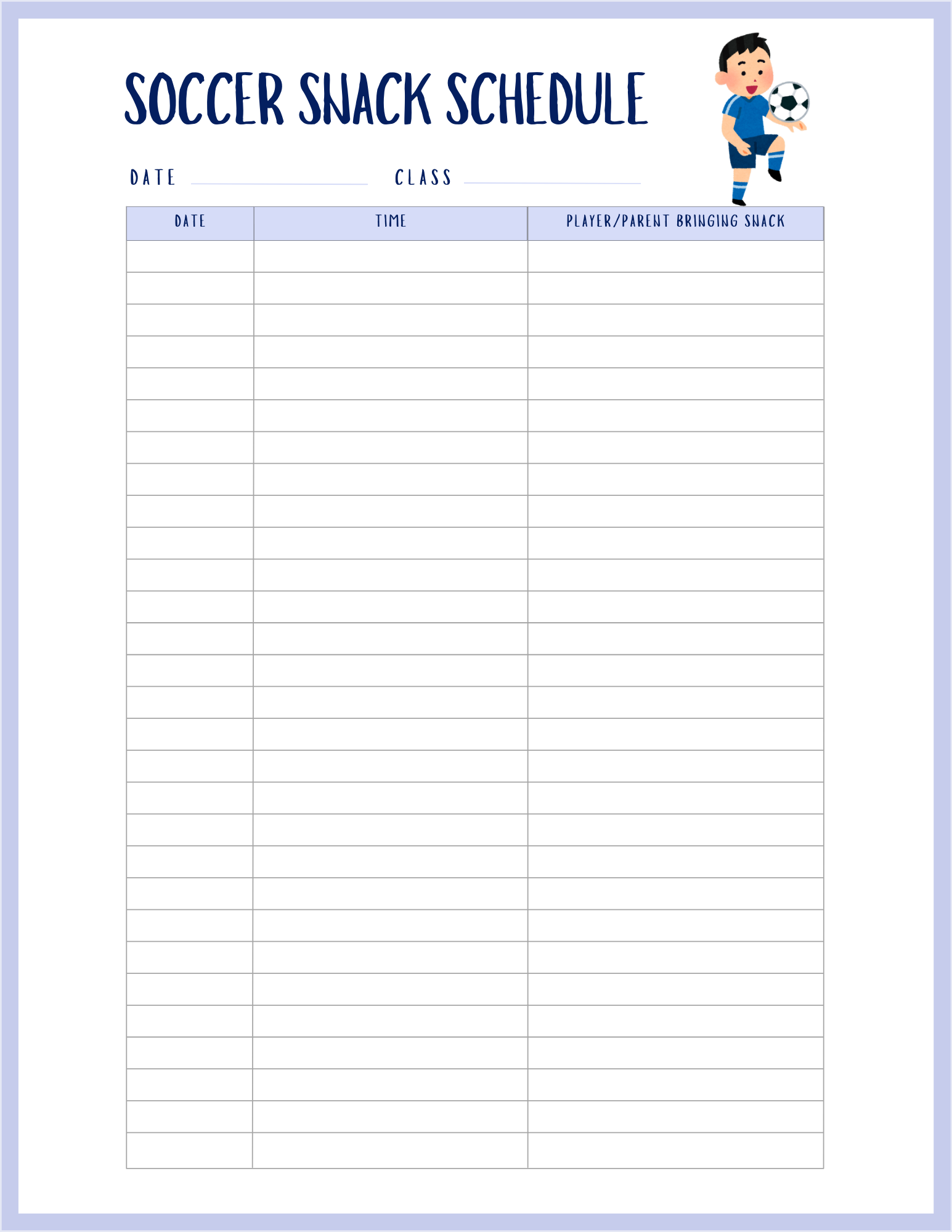 free soccer snack schedule template